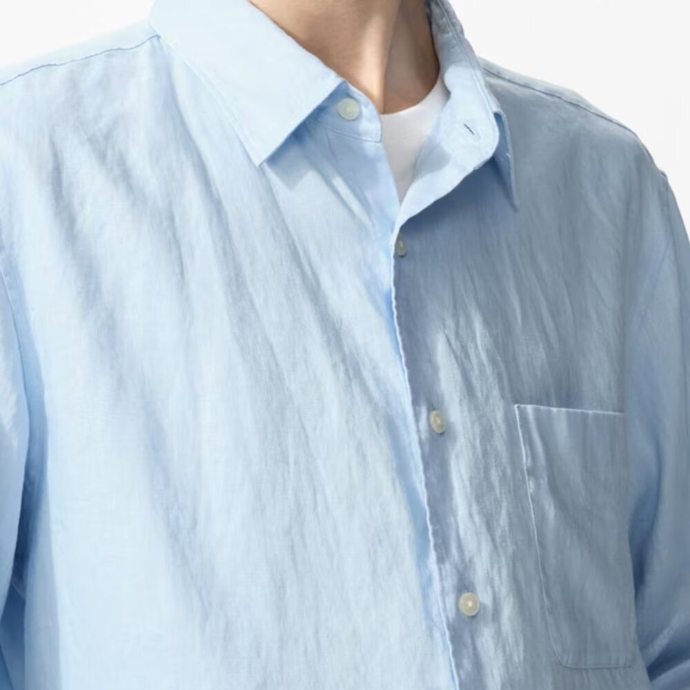 Uniqlo Linen Shirt Classic Fit Light Blue Shirt, Size XL - Picture 9 of 9